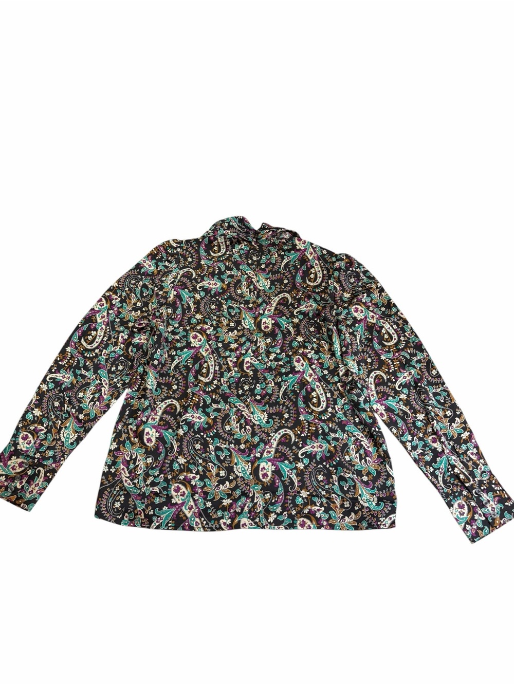 Chic Paisley Tie-Neck Blouse in Black, Teal & Purple - Picture 4 of 7